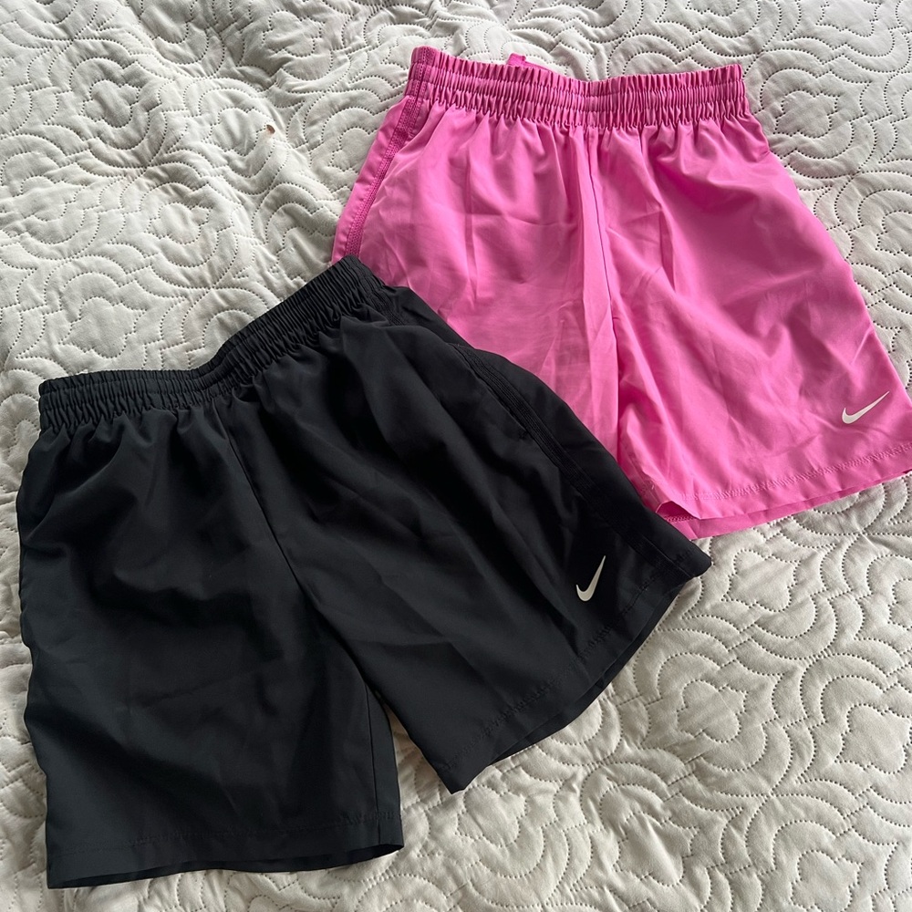 Never worn! Two Nike DriFIT Athletic Shorts - Pink & Black - size youth small